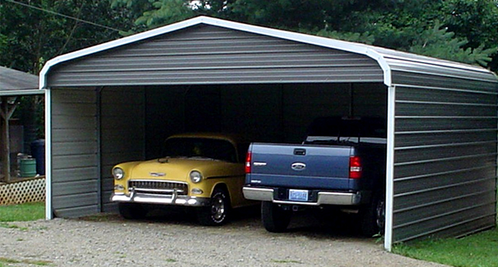 classic car in carport