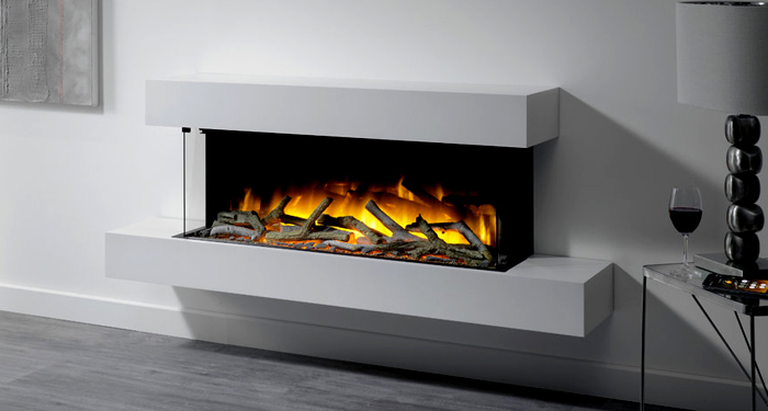 white floating fireplace