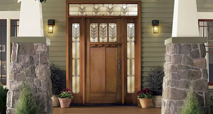 pine front door with glass