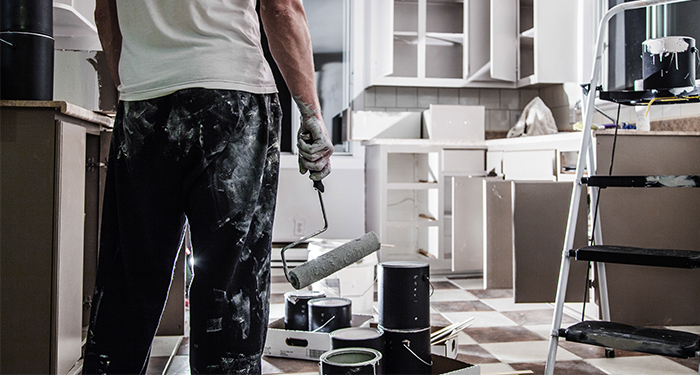 white paint roller in kitchen