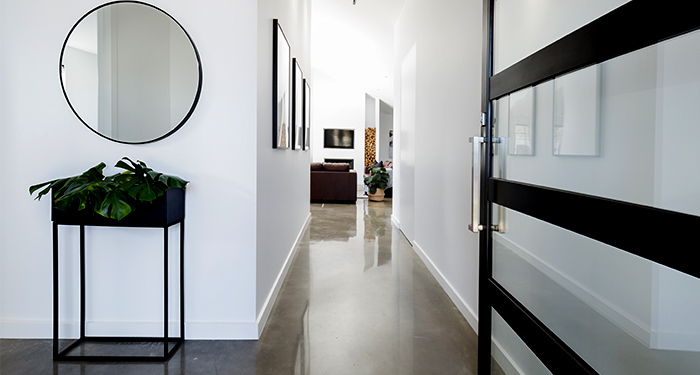 Polished concrete hallway