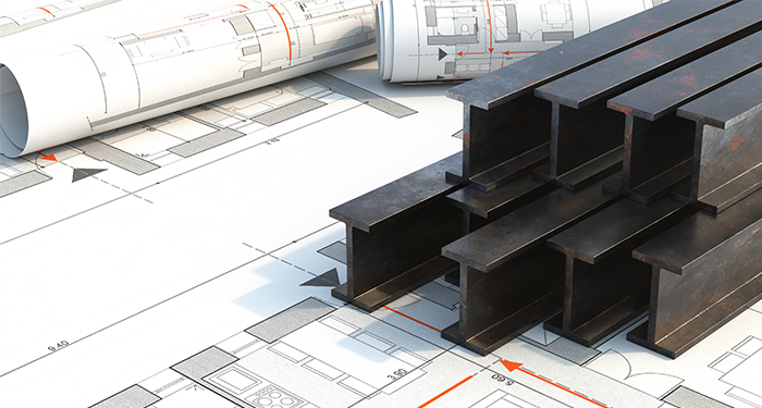 blueprints and metal bars