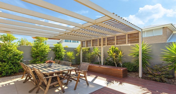 Garden pergola with outdoor seating