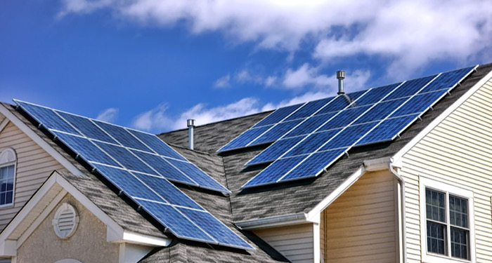 roof with multiple solar panels installed