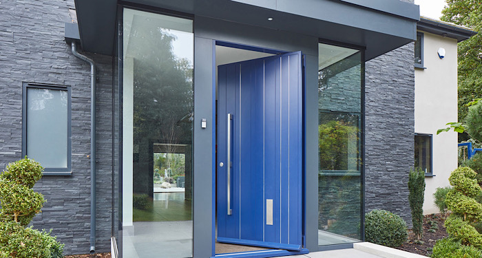 open blue front door
