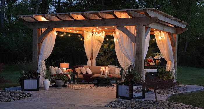 Garden pergola at night