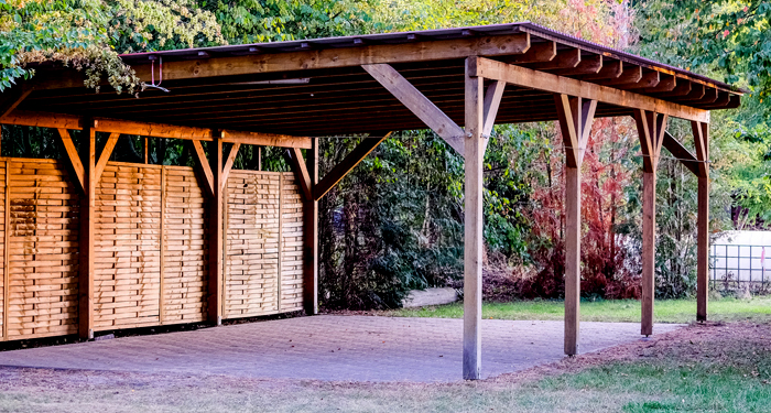 empty wooden carport lean to