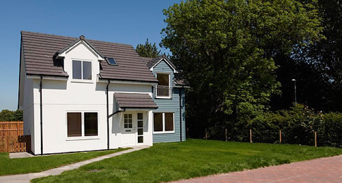 white and blue detached house