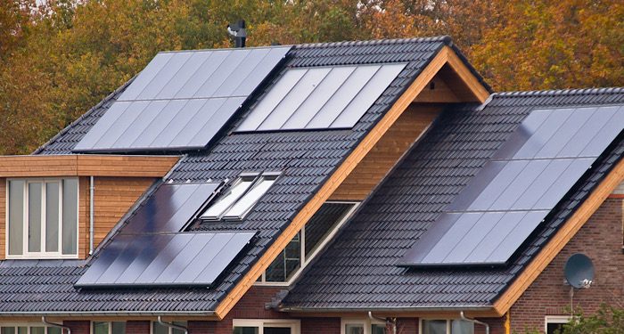 modern home with solar panels installed