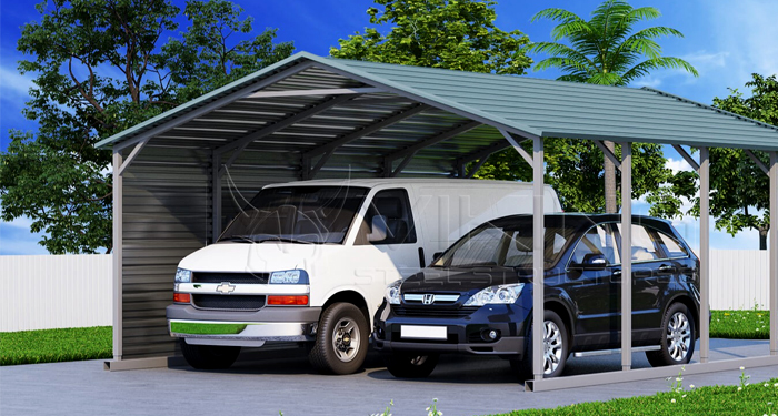 2 cars in metal carport