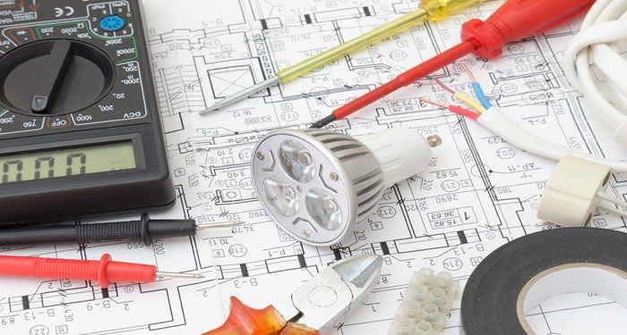 plans and electricians tools