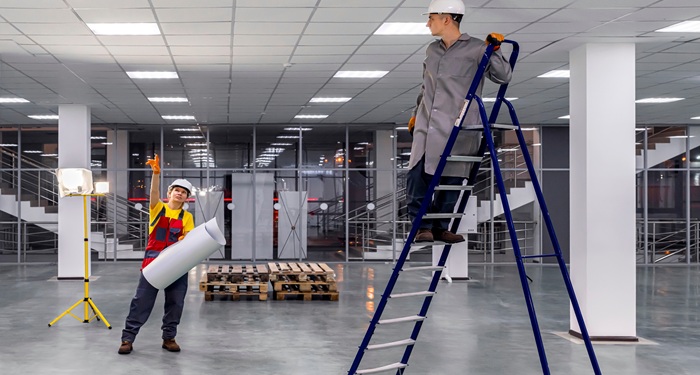 Electricians up ladder