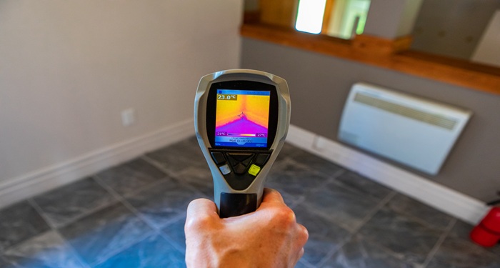 thermal gun pointing at wall