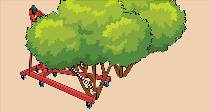 pushing engine hoist into hedge