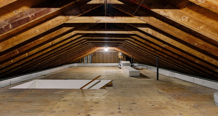 Wide loft with boards