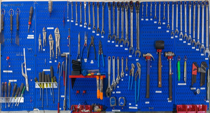 Pegboard with tools