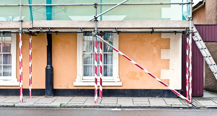 Scaffolding in front of house