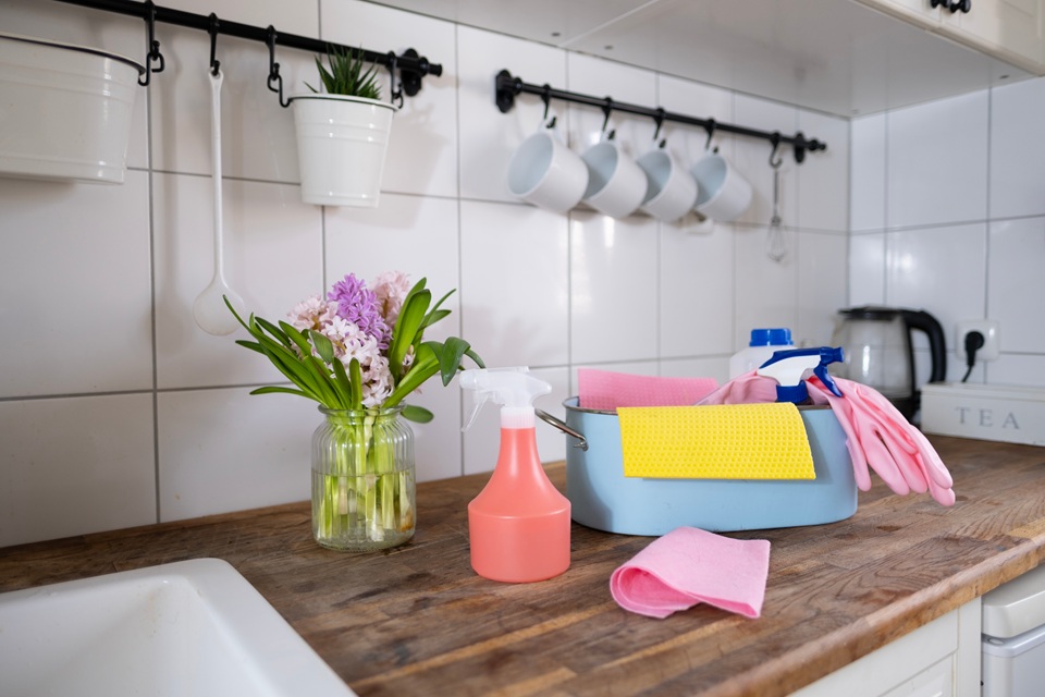 SPring flowers and cleaning products