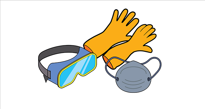 gloves, face mask & goggles