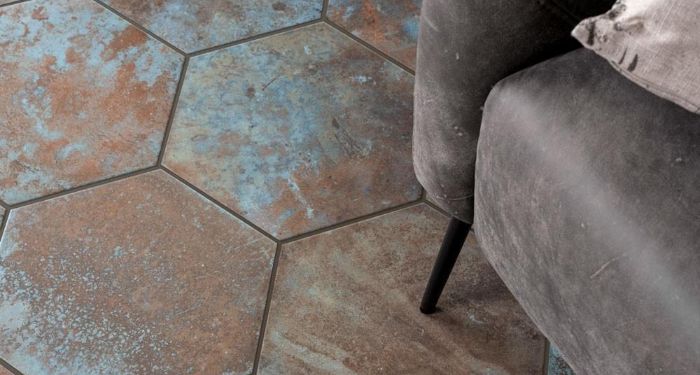 hexagon tiled floor with chair