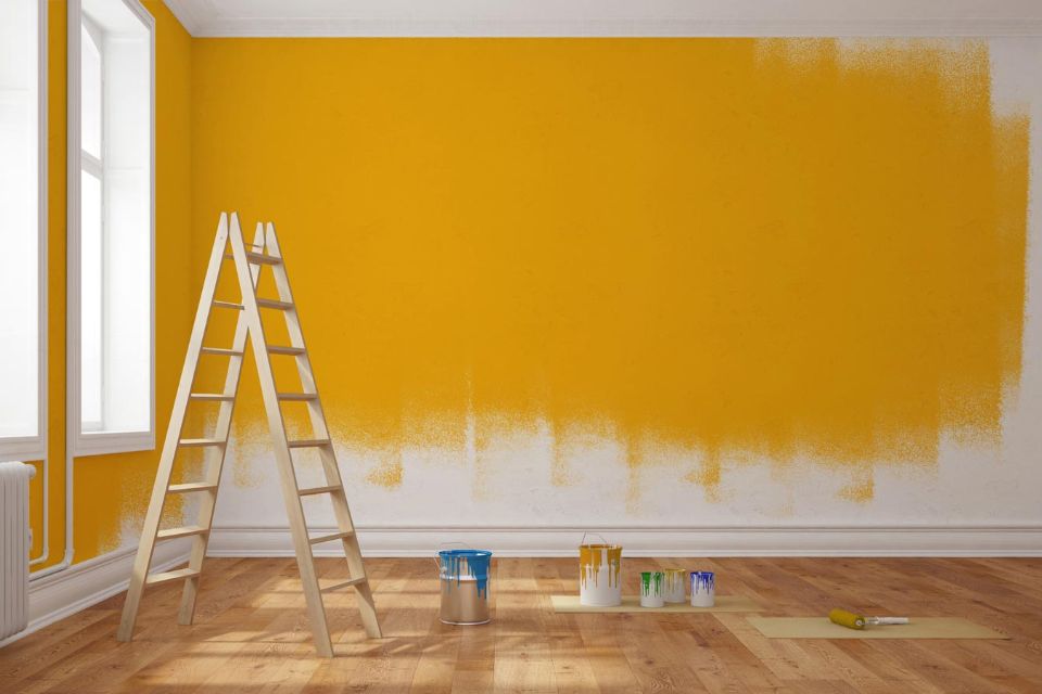 yellow paint on wall