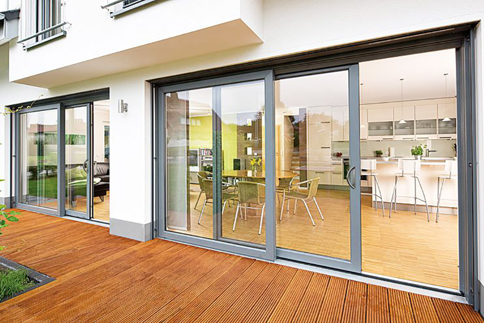 Sliding patio doors in grey